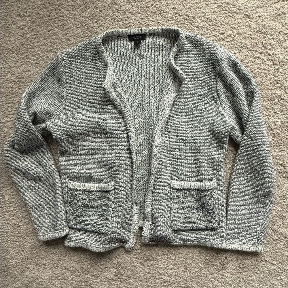Ann Taylor Heathered Grey & Navy Women's Open Front Sweater Size S